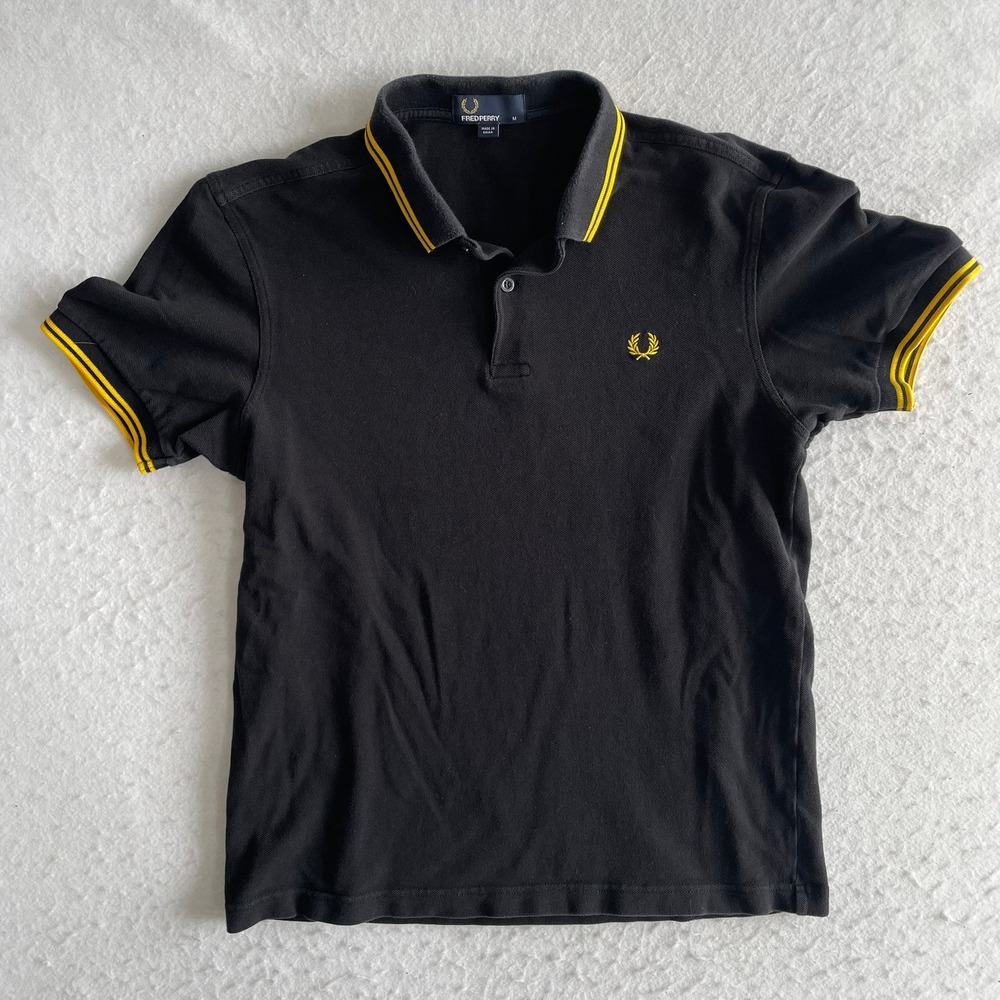 Fred Perry Polo Shirt Mens Medium Black Twin Tipped M3600